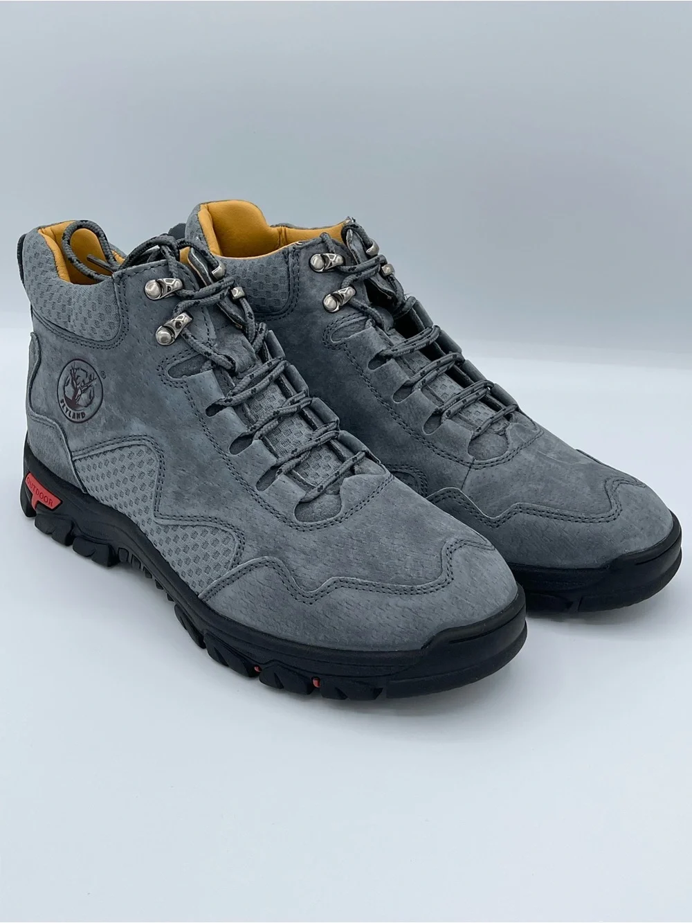Men's Gray Suede Lace-Up Hiking Boots with Yellow Interior